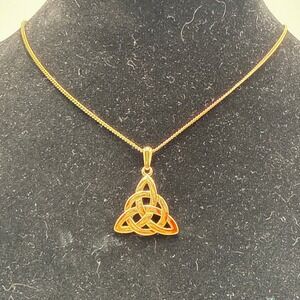 Sol D'Or Gold Tone Celtic Trinity Knot Triquetra Pendant Necklace 18 Inch Chain